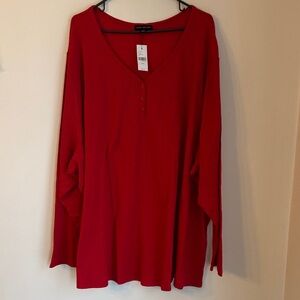 Lane Bryant Vibrant Red ribbed thermal Henley long sleeve top shirt women 38/40